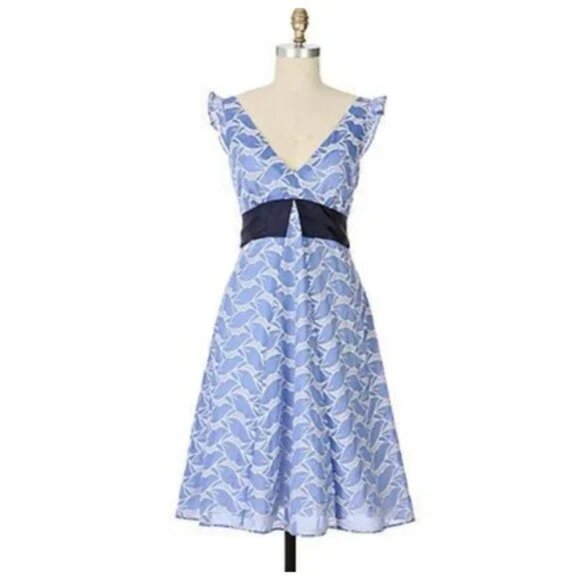 Anthropologie Lithe Blue Sleeveless Waterleaf Embroidered Dress sz 4 - Picture 1 of 7